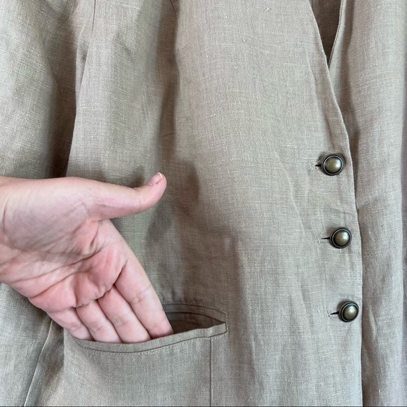 100% Natural Linen CHICOS Band Collar Minimalist Coat Duster Jacket Blazer L - Picture 8 of 16